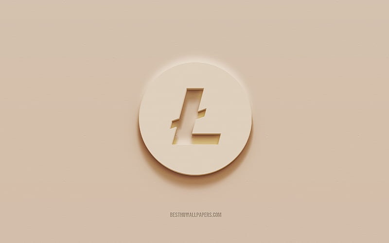 Litecoin logo, brown plaster background, Litecoin 3d logo, cryptocurrency, Litecoin emblem, 3d art, Litecoin, HD wallpaper