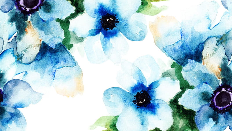 Watercolor Floral Blues, paint, summer, flowers, spring, brushed, abstract,  blue, HD wallpaper | Peakpx