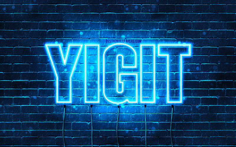 Yigit with names, Yigit name, blue neon lights, Happy Birtay Yigit, popular turkish male names, with Yigit name, HD wallpaper
