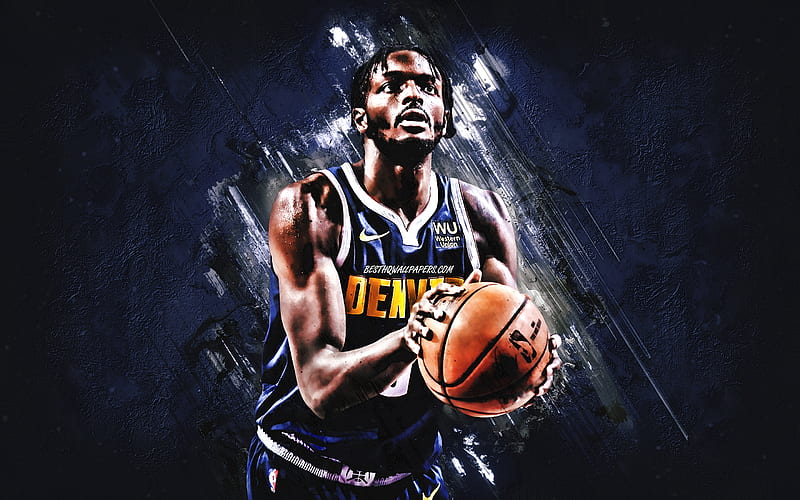 Jerami Grant, NBA, Denver Nuggets, blue stone background, American Basketball Player, portrait, USA, basketball, Denver Nuggets players, Houston Jerami Grant, HD wallpaper