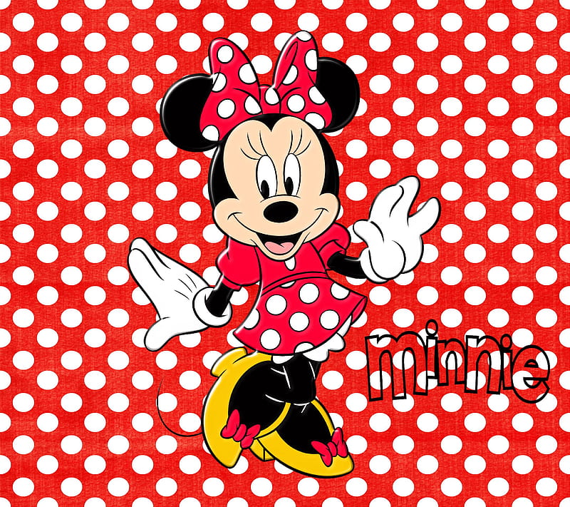 Minnie Mouse, background, cartoon, dots, red, retro, HD wallpaper