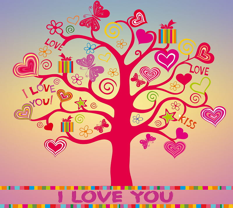 tree, hearts, love, HD wallpaper