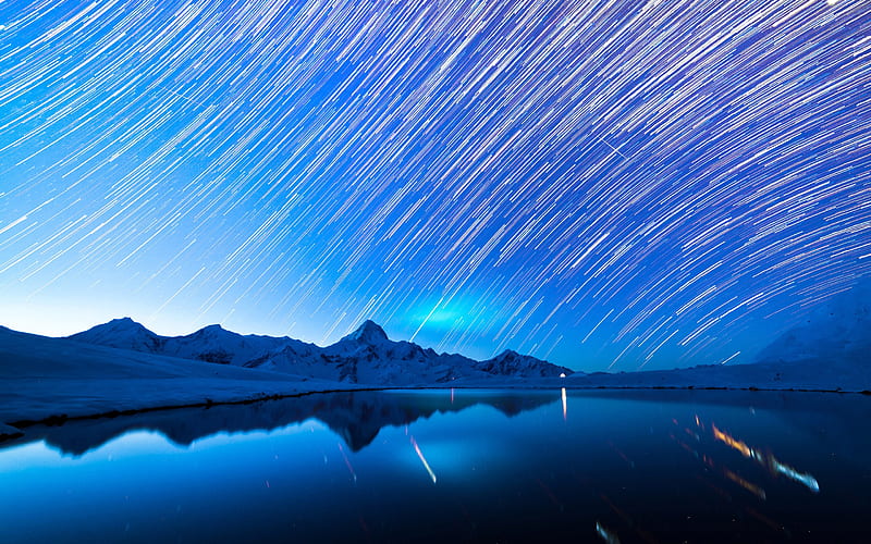 Star trails Lake Blue Night 2020 Nature Scenery graphy, HD wallpaper