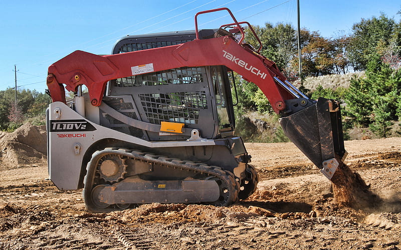 Takeuchi TL10V2 leveling the soil, 2021 excavators, compact track loaders, construction vehicles, special equipment, R, excavators, Takeuchi, HD wallpaper