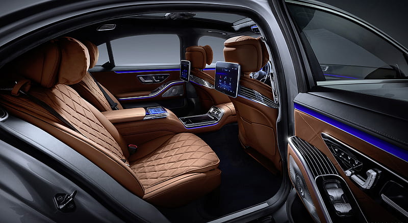 2021 Mercedes-Benz S-Class (Color: Leather Siena Brown) - Interior, Rear Seats , car, HD wallpaper
