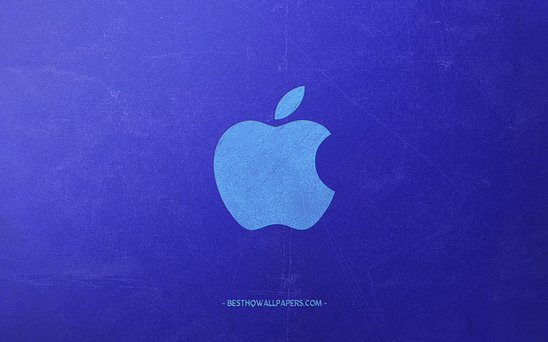 Apple, logo, blue retro background, blue Apple logo, retro style, creative art, Blue Apple art, HD wallpaper