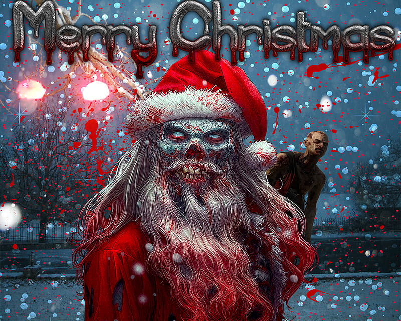 zombie christmas, christmas, happy holidays, horror, merry christmas, zombies, HD wallpaper
