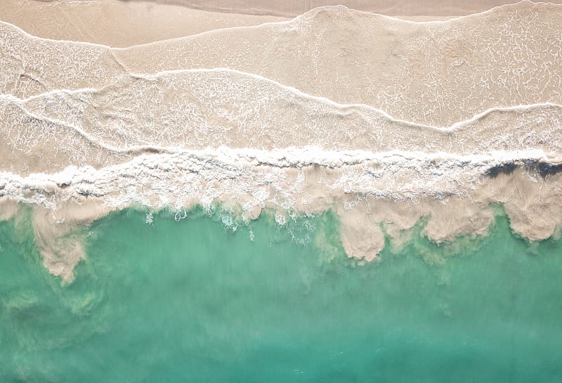 sea, beach, aerial view, coast, waves, surf, HD wallpaper
