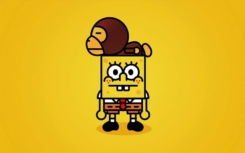 SpongeBob SquarePants , spongebob, cartoons, spongebob-squarepants, yellow, minimalist, minimalism, HD wallpaper