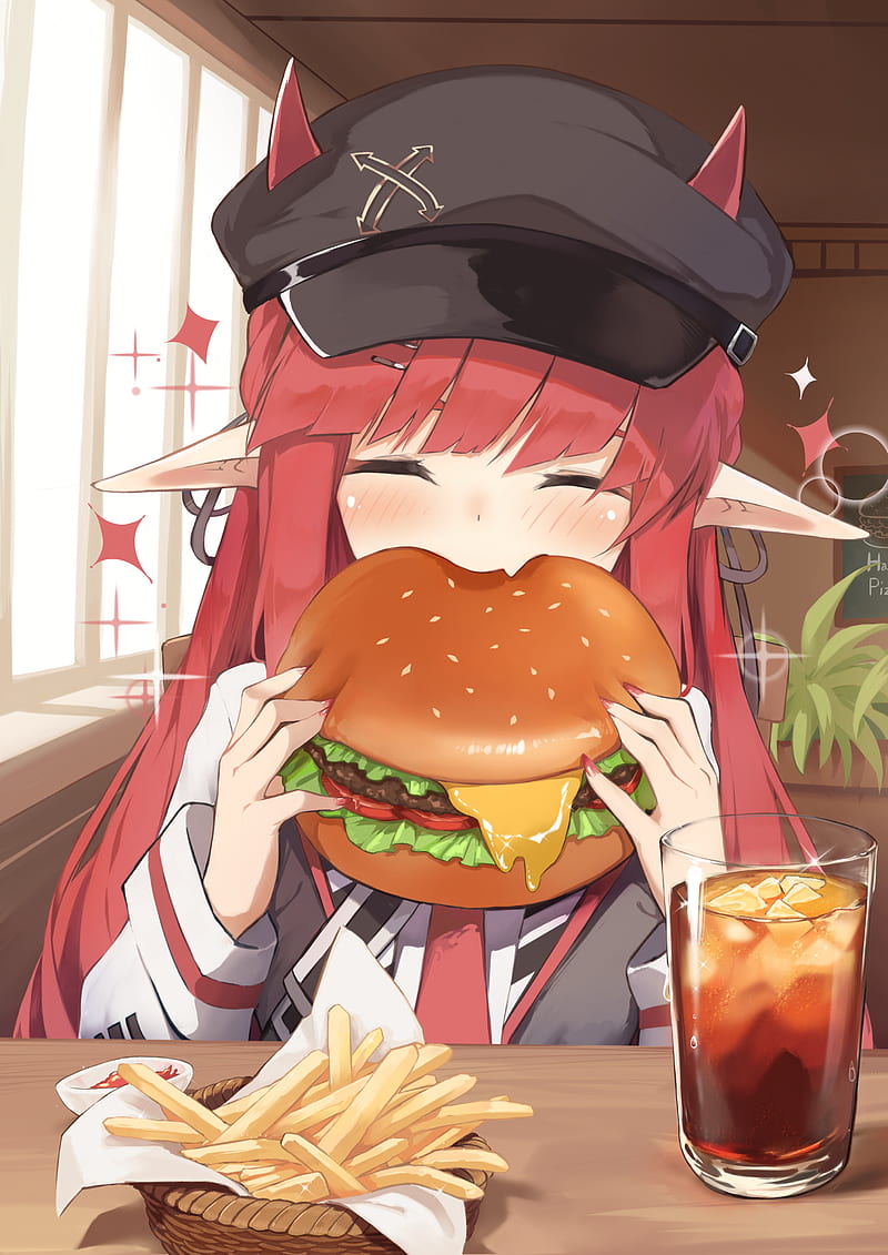 HD wallpaper anime girls hamburger eating school uniform food and  drink  Wallpaper Flare