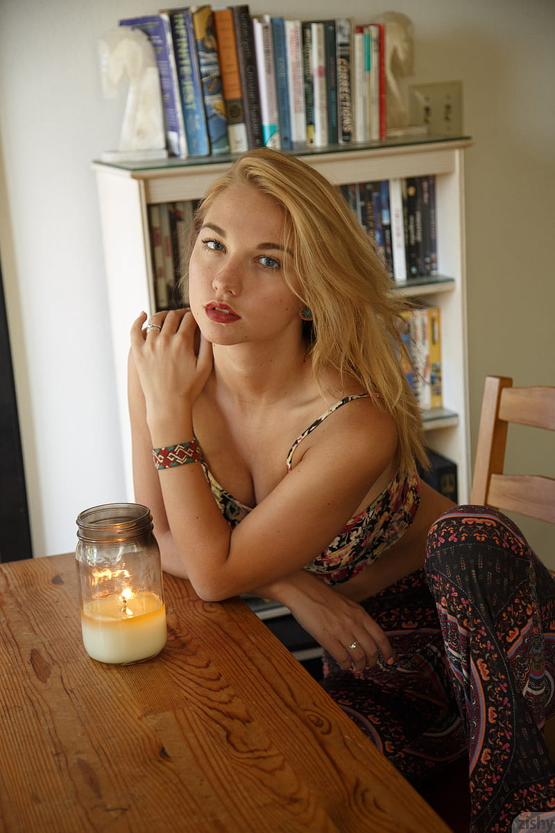 Lily Ivy, blonde, women, candles, portrait display, zishy, HD phone wallpaper