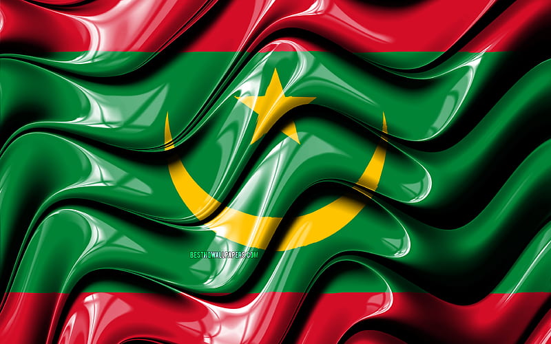 Mauritanian flag Africa, national symbols, Flag of Mauritania, 3D art, Mauritania, African countries, Mauritania 3D flag, HD wallpaper