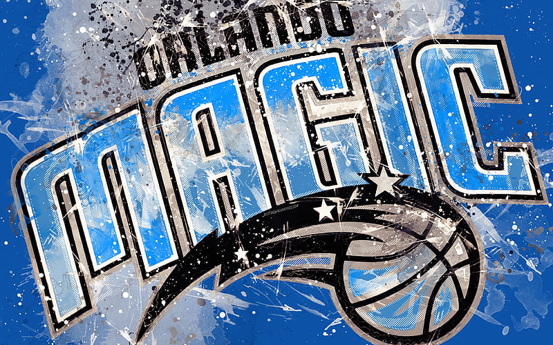 Orlando Magic grunge art, logo, american basketball club, blue grunge background, paint splashes, NBA, emblem, Orlando, Florida, USA, basketball, Eastern Conference, National Basketball Association, HD wallpaper