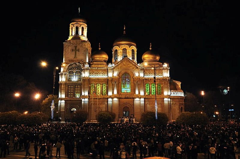 Church, architecture, pretty, celebration, religious, lights, graphy, dark, peaople, bulgaria, night, HD wallpaper