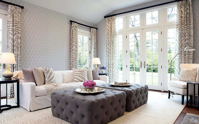 stylish classic interior, living room, stylish sofas, modern interior design, HD wallpaper