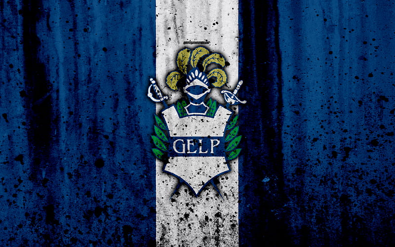 FC Gimnasia La Plata, grunge, Superliga, soccer, Argentina, logo, Gimnasia, football club, stone texture, Gimnasia La Plata FC, HD wallpaper