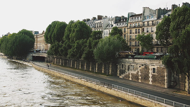 River Seine, France, Nature, Trees, River, Paris, Houses, River bank, Street, Seine, HD wallpaper