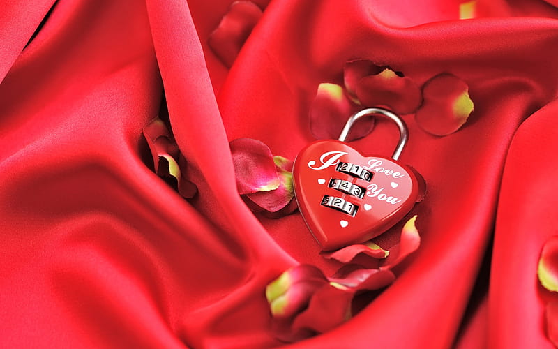 I Love You, Red Castle, Heart, Valentine's Day, Red Silk Fabric, romance, HD wallpaper