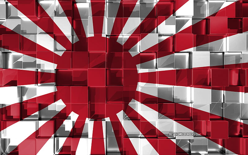 Rising Sun Flag, Flag of Japan Maritime Self-Defense Force, 3d flag, 3d cubes texture, 3d art, Empire of Great Japan, Asia, 3d texture, Naval Ensign of Japan, HD wallpaper