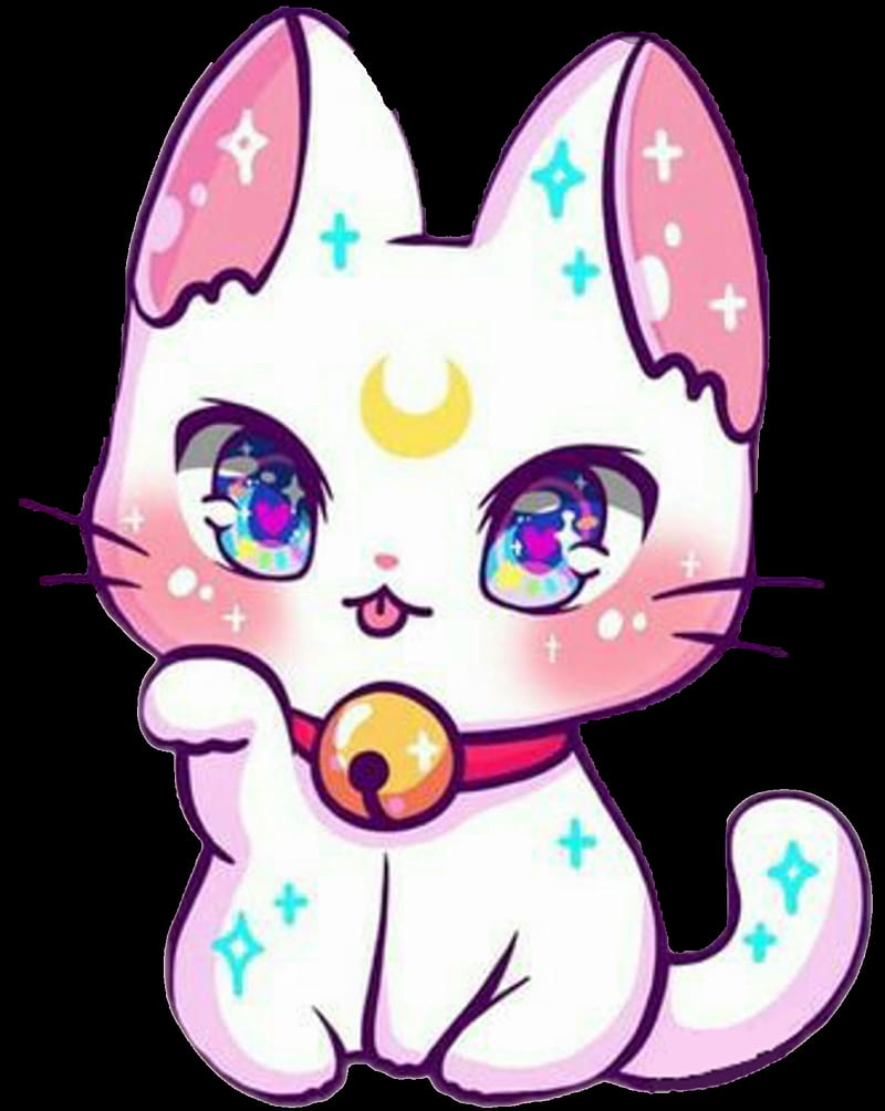 Kawaii cat, cute, kitty, moon, sailor, sparkle, HD phone wallpaper | Peakpx