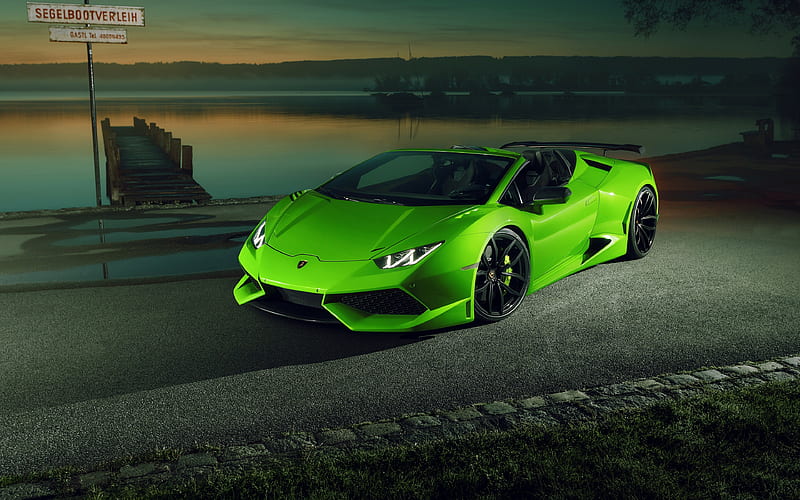 Lamborghini Huracan Spyder, sunset, lake, supercars, 2017 cars, green ...