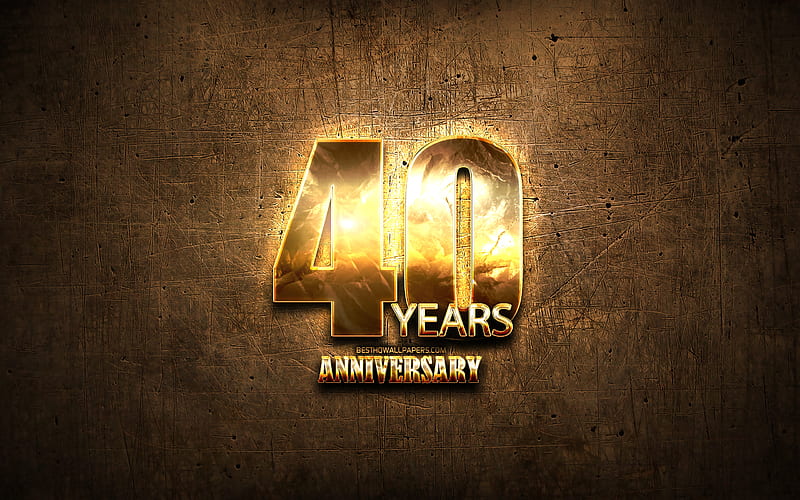 40 Years Anniversary, golden signs, anniversary concepts, brown metal background, 40th anniversary, creative, Golden 40th anniversary sign, HD wallpaper