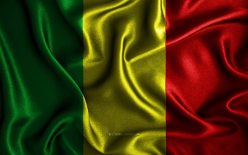 Mali flag silk wavy flags, African countries, national symbols, Flag of Mali, fabric flags, 3D art, Mali, Africa, Mali 3D flag, HD wallpaper