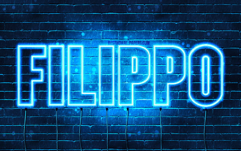 Filippo with names, Filippo name, blue neon lights, Happy Birtay Filippo, popular italian male names, with Filippo name, HD wallpaper