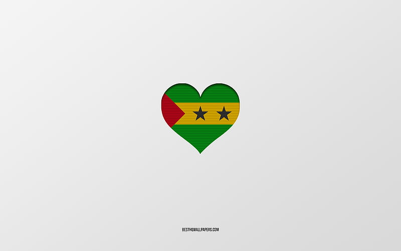 I Love Sao Tome and Principe, Africa countries, Sao Tome and Principe, gray background, Sao Tome and Principe flag heart, favorite country, Love Sao Tome and Principe, HD wallpaper