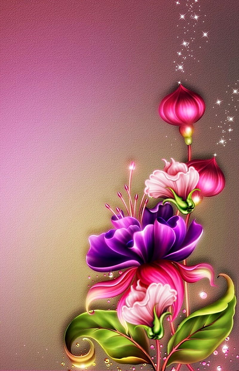 PINK, 3d, art, flowers, nice, HD phone wallpaper | Peakpx