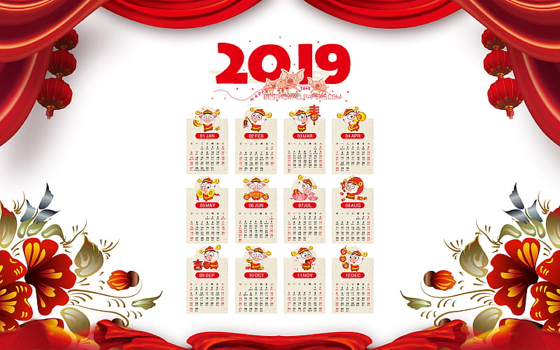 Chinese Calendar 2019 creative, 2019 Yearly Calendar, abstract art, Year 2019 Chinese Calendar, artwork, 2019 Chinese calendars, art, 2019 Chinese calendar, HD wallpaper