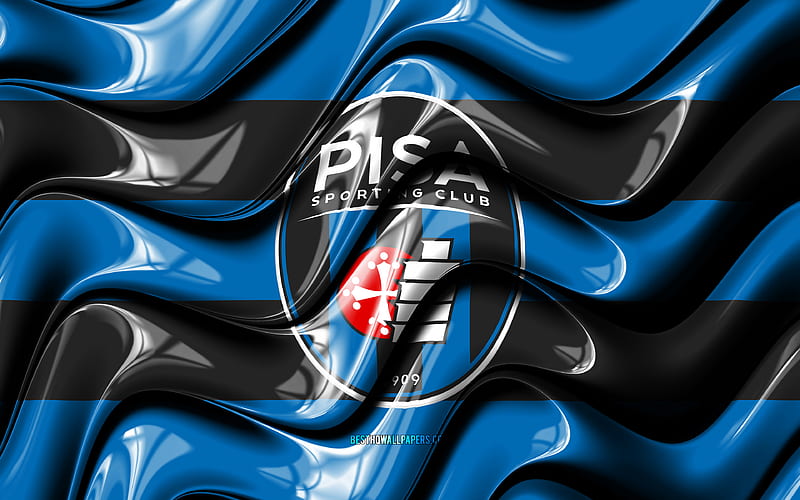Pisa FC flag, , blue and black 3D waves, Serie A, italian football club, AC Pisa 1909, football, Pisa FC logo, soccer, Pisa FC, HD wallpaper