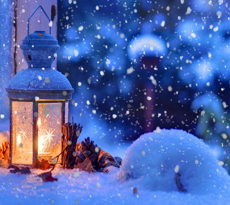 Lantern, christmas, lights, merry, nature, snow, winter, HD wallpaper ...