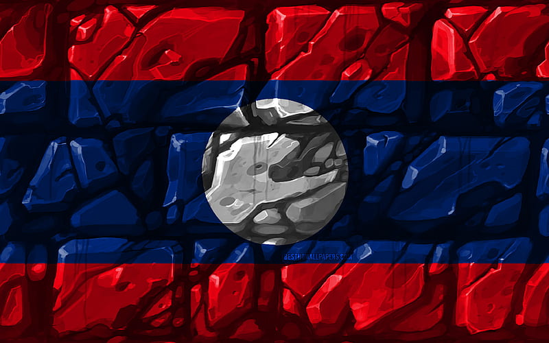 Laotian flag, brickwall Asian countries, national symbols, Flag of Laos, creative, Laos, Asia, Laos 3D flag, HD wallpaper