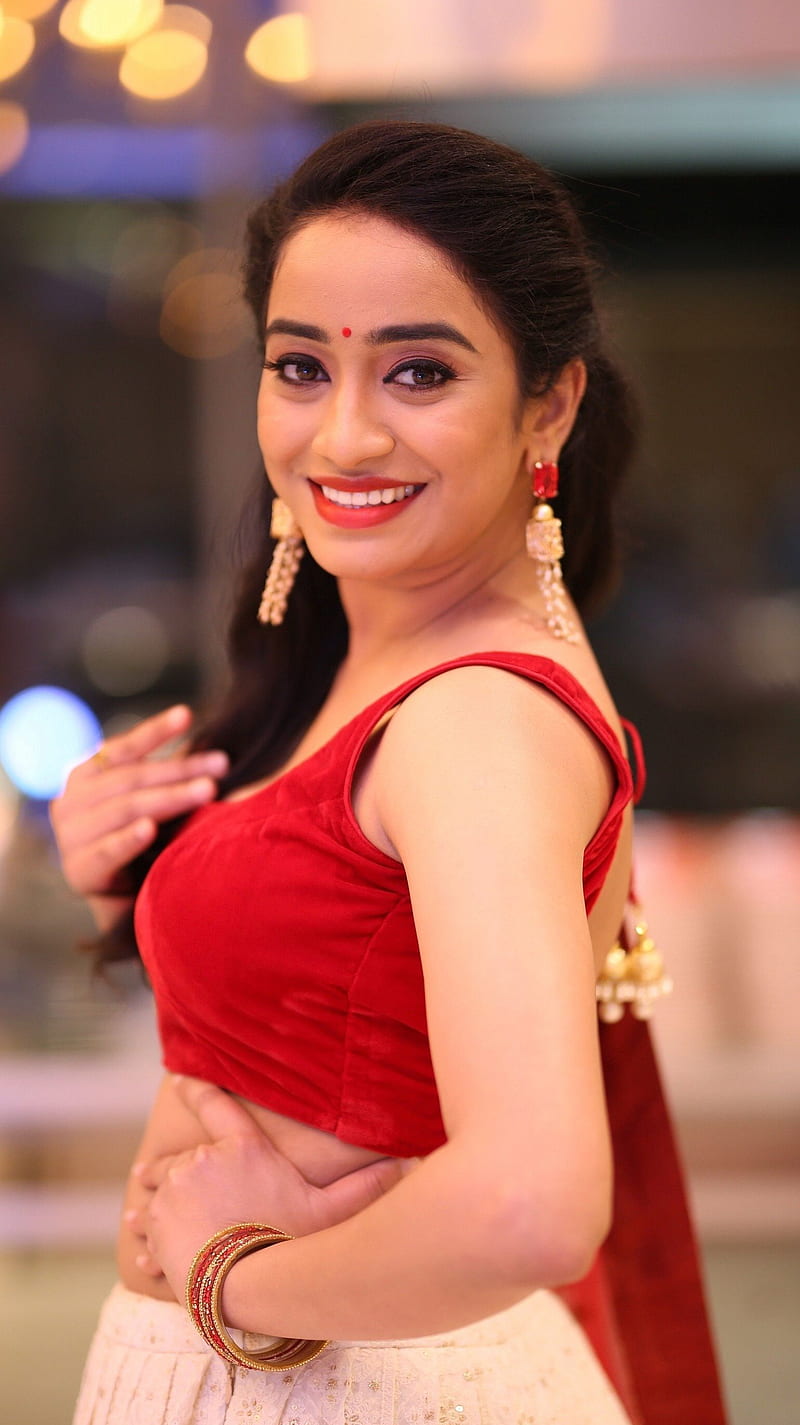 Vindhaya Vishaka , radhakrishna telugu movie, red dress, HD phone wallpaper