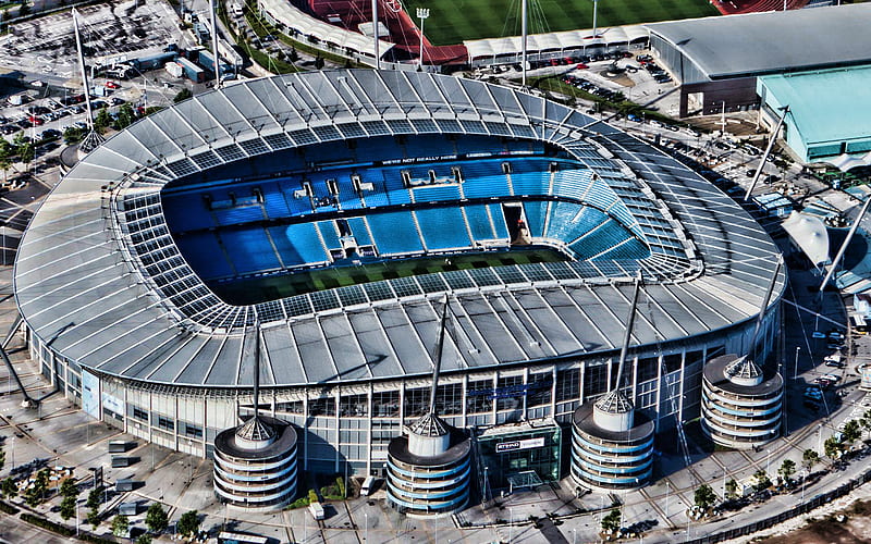 Etihad Stadium, R, soccer, aerial view, Manchester City Stadium, football stadium, Manchester City FC, english stadiums, England, HD wallpaper