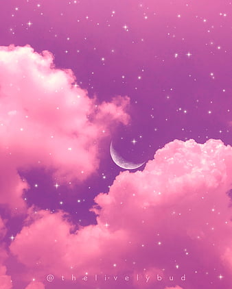 Aesthetic sky 1, aesthetic, clouds, iphone, moon, nature, pink, purple, sky, stars, vibes, HD phone wallpaper