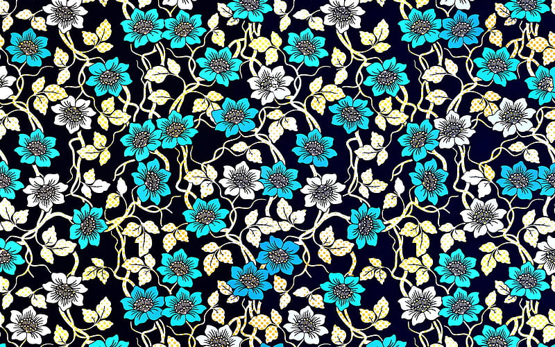 blue flowers pattern, floral patterns, background with flowers, abstract flowers pattern, blue floral backgrounds, floral textures, decorative art, HD wallpaper