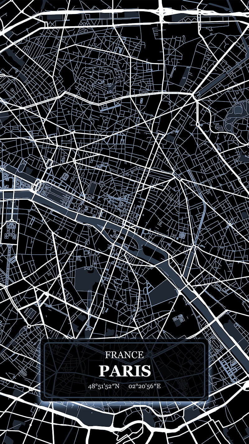 Paris City Black, City, Digital, DimDom, Europe, France, Map, Maps, Paris, Streets, Travel, World city, desenho, romantic, trip, HD phone wallpaper