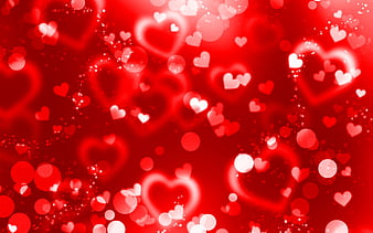 red glare hearts red glitter background, creative, love concepts, abstract hearts, red hearts, HD wallpaper