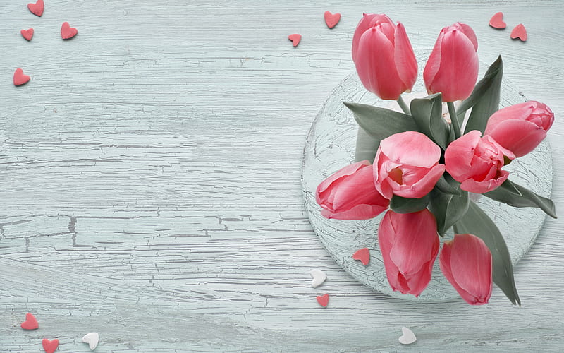 bouquet of pink tulips, spring flowers, tulips, beautiful bouquet, pink tulips, background with tulips, HD wallpaper