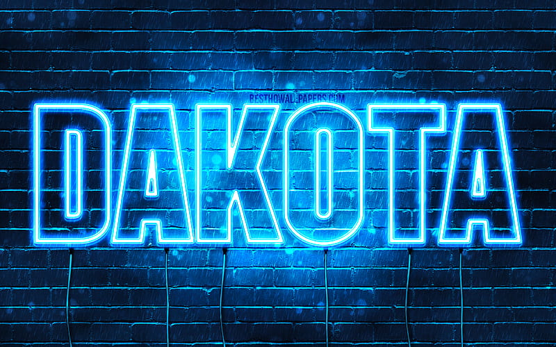 Dakota with names, horizontal text, Dakota name, blue neon lights, with Dakota name, HD wallpaper
