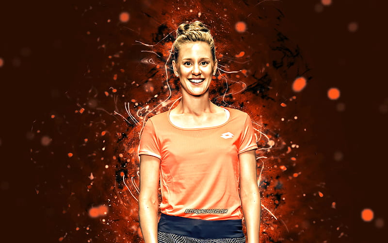 Alison Riske, american tennis players, WTA, orange neon lights, tennis, fan art, Alison Riske, HD wallpaper