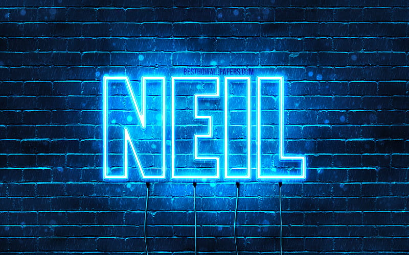 Neil with names, horizontal text, Neil name, blue neon lights, with Neil name, HD wallpaper