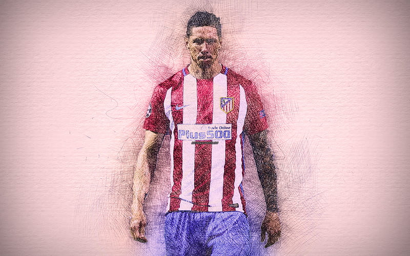 Fernando Torres artwork, football stars, Atletico Madrid, La Liga, soccer, Torres, footballers, drawing Fernando Torres, LaLiga, HD wallpaper