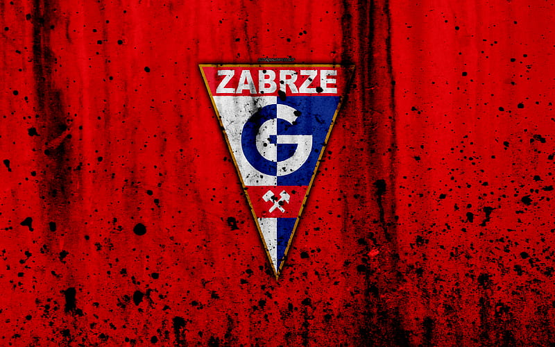 FC Gornik Zabrze grunge, Ekstraklasa, logo, football club, Poland, Gornik Zabrze, soccer, art, stone texture, Gornik Zabrze FC, HD wallpaper