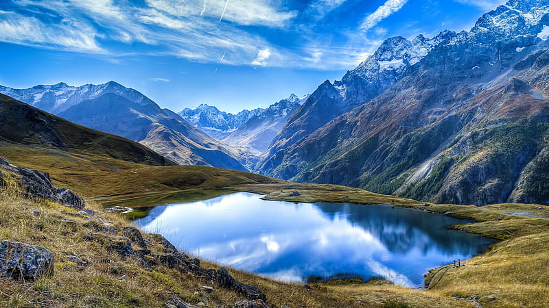 Mountainscape, hills, mountain, tranquil, calm, serenity, sky, reflection, lake, bonito, HD wallpaper