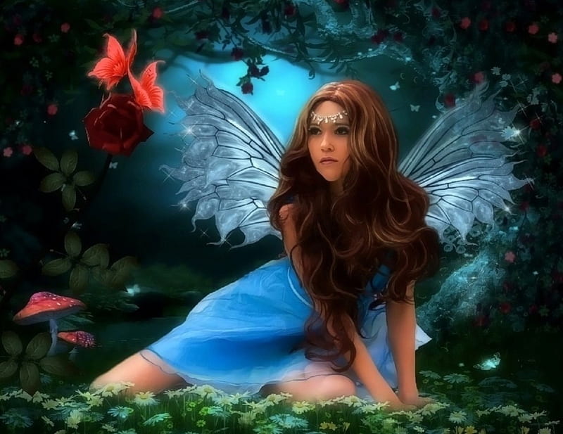 ~Blue Fairy~, wings, models, love four seasons, creative pre-made, angels, fantasy, manipulation, weird things people wear, fairies, girls, butterfly designs, blue, HD wallpaper