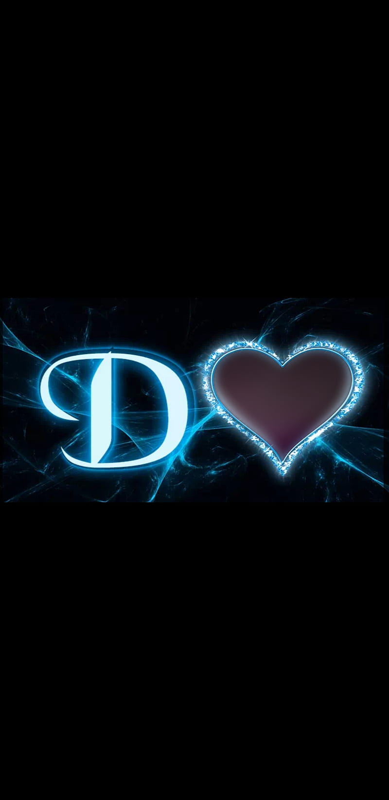 d letter, heart, black, blue, lightning, HD phone wallpaper