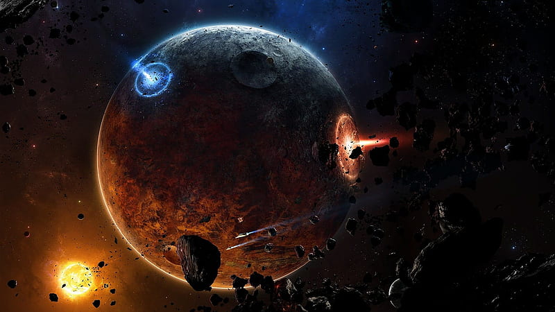 Asteroid Planet Explosion, Planetary Collision, HD wallpaper